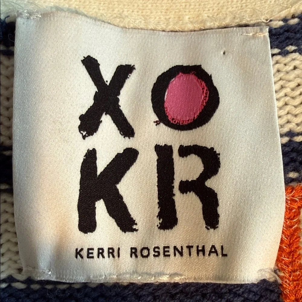 XO KR Kerri Rosenthal Navy White Stripe Sweater Orange Embroidery Cropped